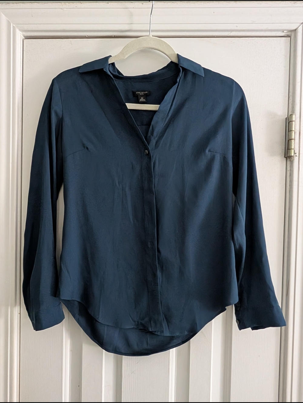 Ann Taylor Petite Navy Button-Down Silk Blend Blouse